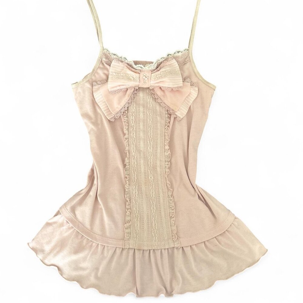 rare highly wanted axes femme bow pink camisole with lace details 🍥
